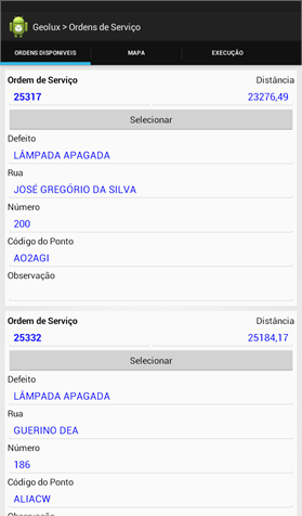 Tela 1 do aplicativo Geolux para Android